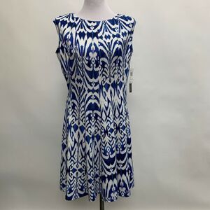 Zarr Collection Women's Dress‎ Size 14 White Blue Multicolor Sleeveless NWT